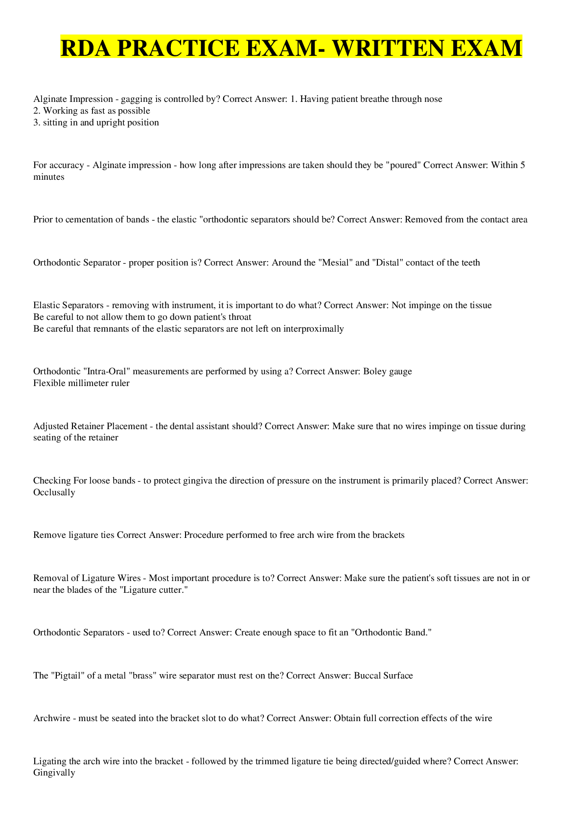 Preview image of RDA PRACTICE EXAM- WRITTEN EXAM document